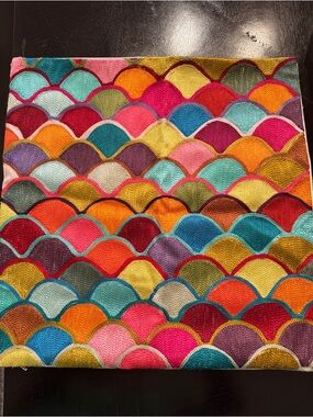 Colorful Scallop Embroidered Textile Pillow Cover 18 x 18